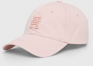 Bavlnená šiltovka Tommy Hilfiger ružová farba, s nášivkou, AW0AW16170