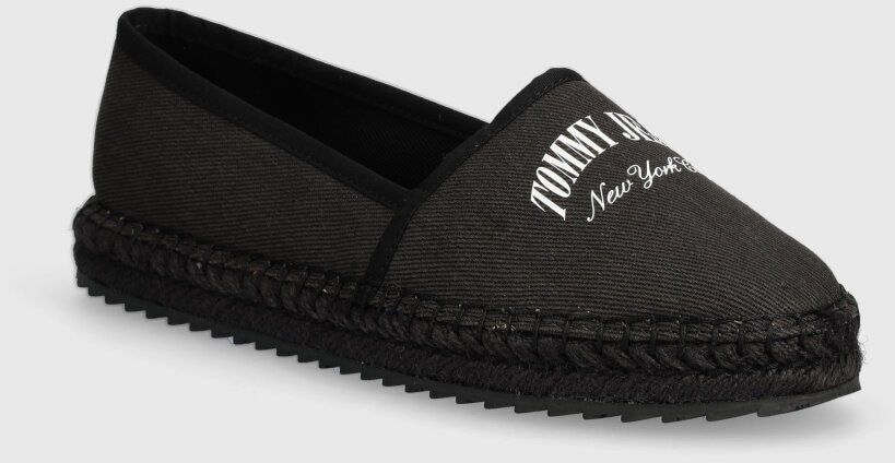 Espadrilky Tommy Jeans TJW VARSITY ESPADRILLE čierna farba, EN0EN02470
