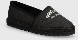 Espadrilky Tommy Jeans TJW VARSITY ESPADRILLE čierna farba, EN0EN02470