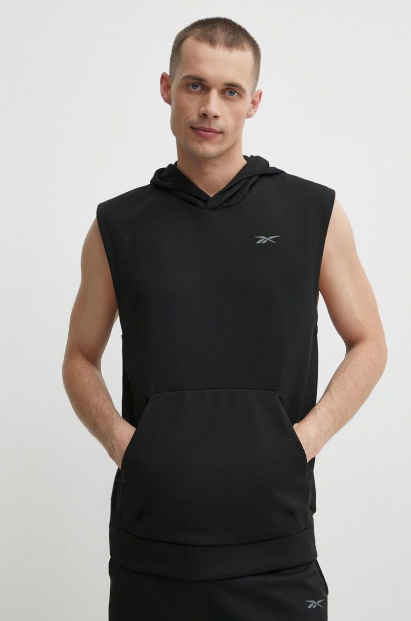 Mikina Reebok Strength pánska, čierna farba, s kapucňou, jednofarebná, 100075597