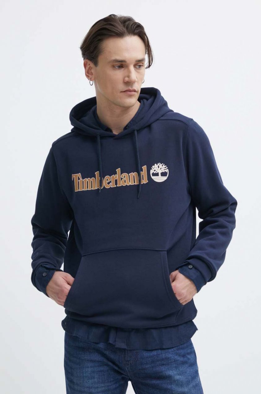 Mikina Timberland pánska, tmavomodrá farba, s kapucňou, s potlačou, TB0A5UKK4331