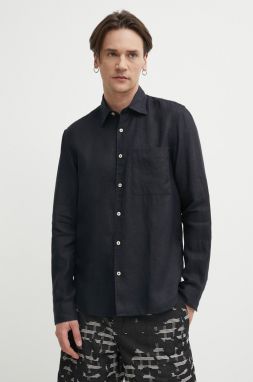 Ľanová košeľa Marc O'Polo čierna farba, regular, s klasickým golierom, M23742842318,