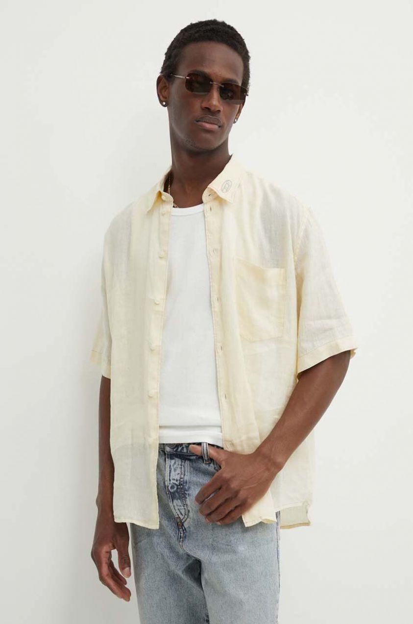 Ľanová košeľa Diesel S-EMIL-SHORT CAMICIA béžová farba,regular,s klasickým golierom,A12854.0LIAL