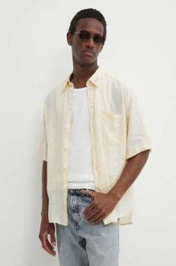 Ľanová košeľa Diesel S-EMIL-SHORT CAMICIA béžová farba,regular,s klasickým golierom,A12854.0LIAL