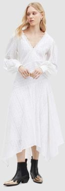 Bavlnené šaty AllSaints AVIANA BRODERIE DRES biela farba, maxi, áčkový strih, WD579Z