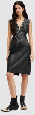 Kožené šaty AllSaints SYLA LEA STUD DRESS čierna farba, mini, priliehavá, WL536Z