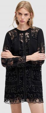 Šaty s prímesou ľanu AllSaints NOUSH EMB DRESS čierna farba, mini, rovný strih, WD591Z