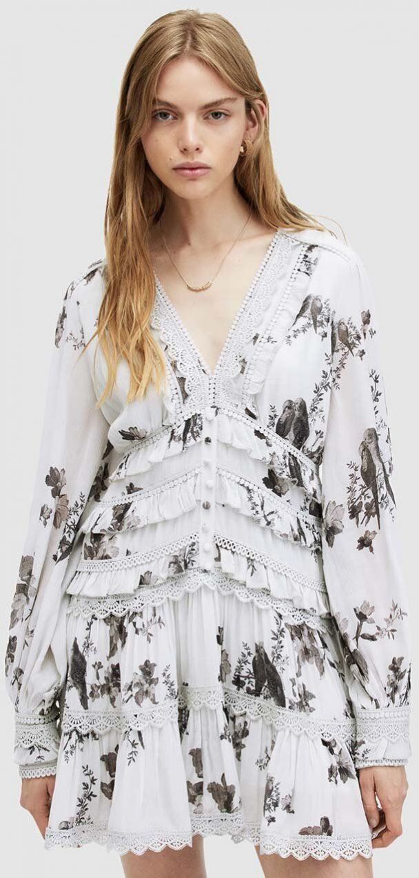 Šaty AllSaints ZORA IONA DRESS biela farba, mini, áčkový strih, W167DA