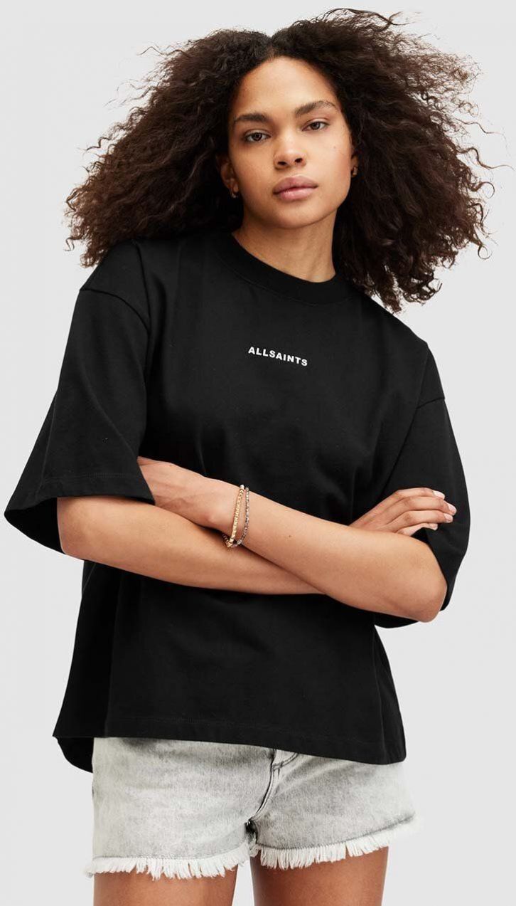 Bavlnené tričko AllSaints DISC AMELIE TEE dámske, čierna farba, W082JA