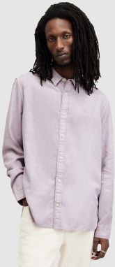 Ľanová košeľa AllSaints LAGUNA LS SHIRT ružová farba, voľný strih, s golierom button-down, MS540Z