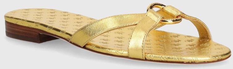 Kožené šľapky Lauren Ralph Lauren Emmy dámske, zlatá farba, 802935538002