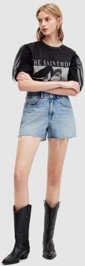 Rifľové krátke nohavice AllSaints HAILEY DENIM SHORT dámske, jednofarebné, vysoký pás, W006EA