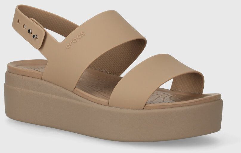Šľapky Crocs Brooklyn Low Wedge dámske, béžová farba, na platforme, 206453