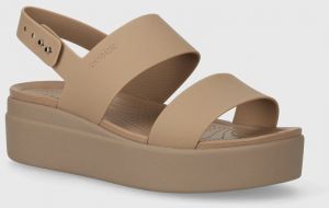 Šľapky Crocs Brooklyn Low Wedge dámske, béžová farba, na platforme, 206453