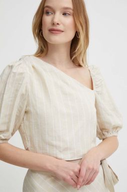 Ľanová blúzka Pepe Jeans MATI béžová farba, vzorovaná, PL304809
