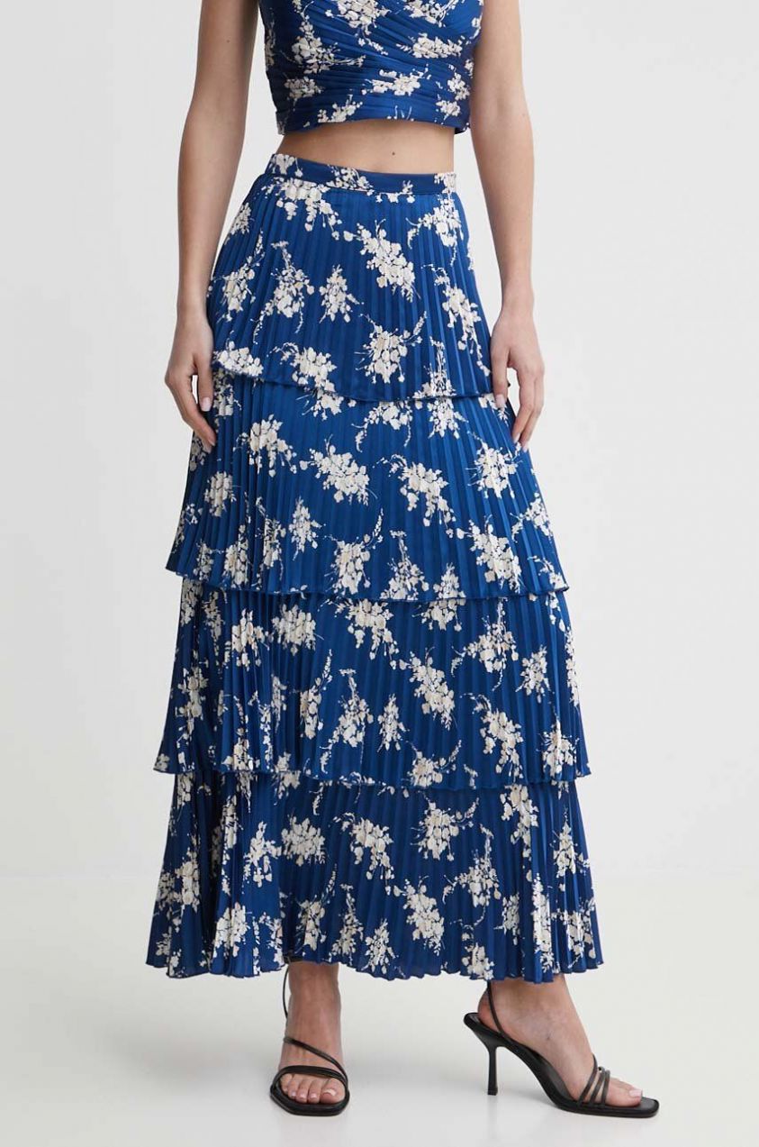 Sukňa Abercrombie & Fitch tmavomodrá farba, maxi, áčkový strih