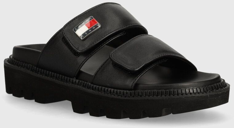 Šľapky Tommy Jeans TJW PUFFED SANDAL dámske, čierna farba, EN0EN02560