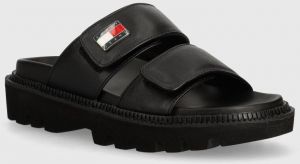 Šľapky Tommy Jeans TJW PUFFED SANDAL dámske, čierna farba, EN0EN02560