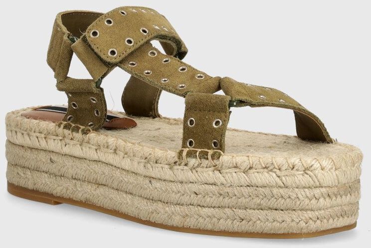 Semišové sandále Pepe Jeans PLS90660 dámske, zelená farba, na platforme, TRACY RESORT