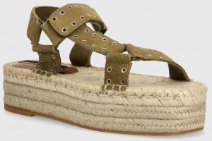 Semišové sandále Pepe Jeans PLS90660 dámske, zelená farba, na platforme, TRACY RESORT