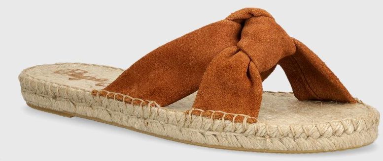 Semišové šľapky Pepe Jeans PLS90664 dámske, hnedá farba, SIVA KNOT