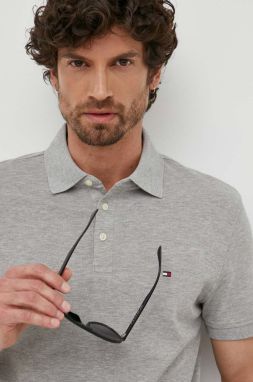 Polo tričko Tommy Hilfiger pánske,šedá farba,jednofarebné,MW0MW17771