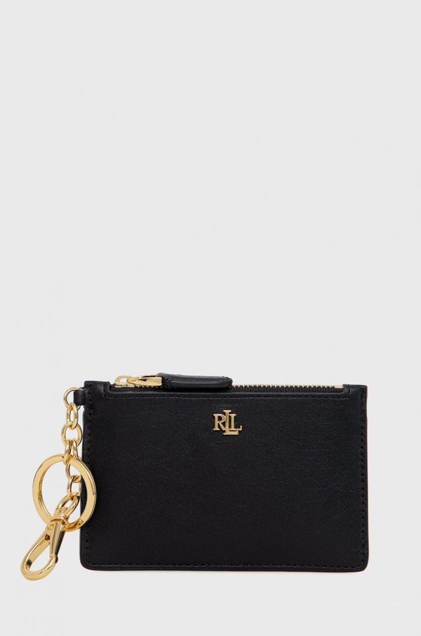 Kožené puzdro na karty Lauren Ralph Lauren dámsky, čierna farba, 432876731002