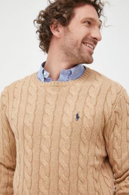 Bavlnený sveter Polo Ralph Lauren pánsky, béžová farba, tenký, 710775885014