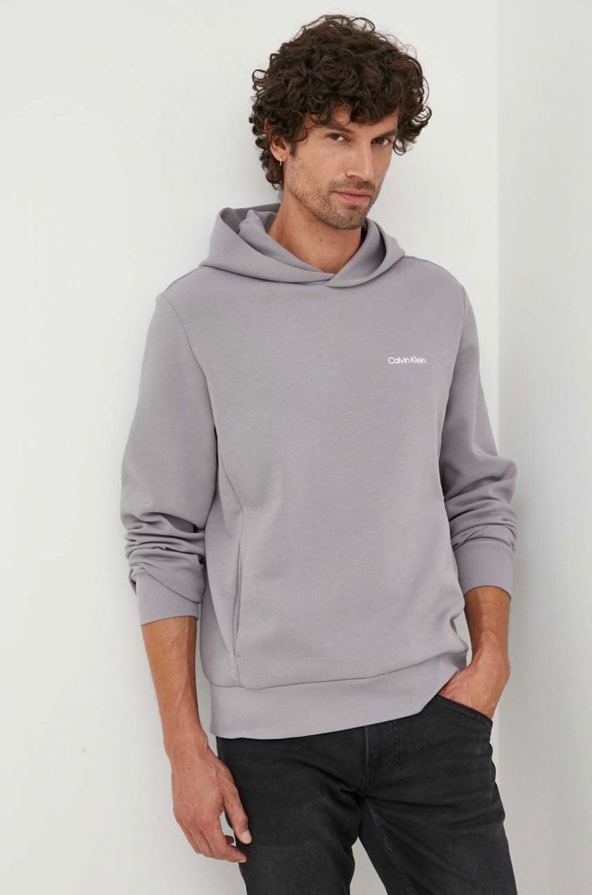 Mikina Calvin Klein pánska,šedá farba,s kapucňou,jednofarebná,K10K109927