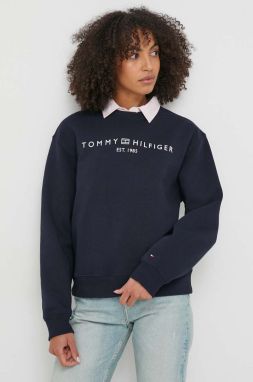 Mikina Tommy Hilfiger dámska, tmavomodrá farba, s potlačou, WW0WW39791