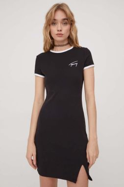 Šaty Tommy Jeans čierna farba,mini,priliehavá,DW0DW17409