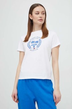 Bavlnené tričko Tommy Jeans dámsky,biela farba,DW0DW17835