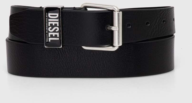 Kožený opasok Diesel B-GLOSSY LOOP BELT pánsky,čierna farba,X09797.PR227