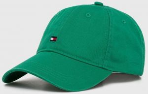 Bavlnená šiltovka Tommy Hilfiger zelená farba,s nášivkou,AW0AW16050