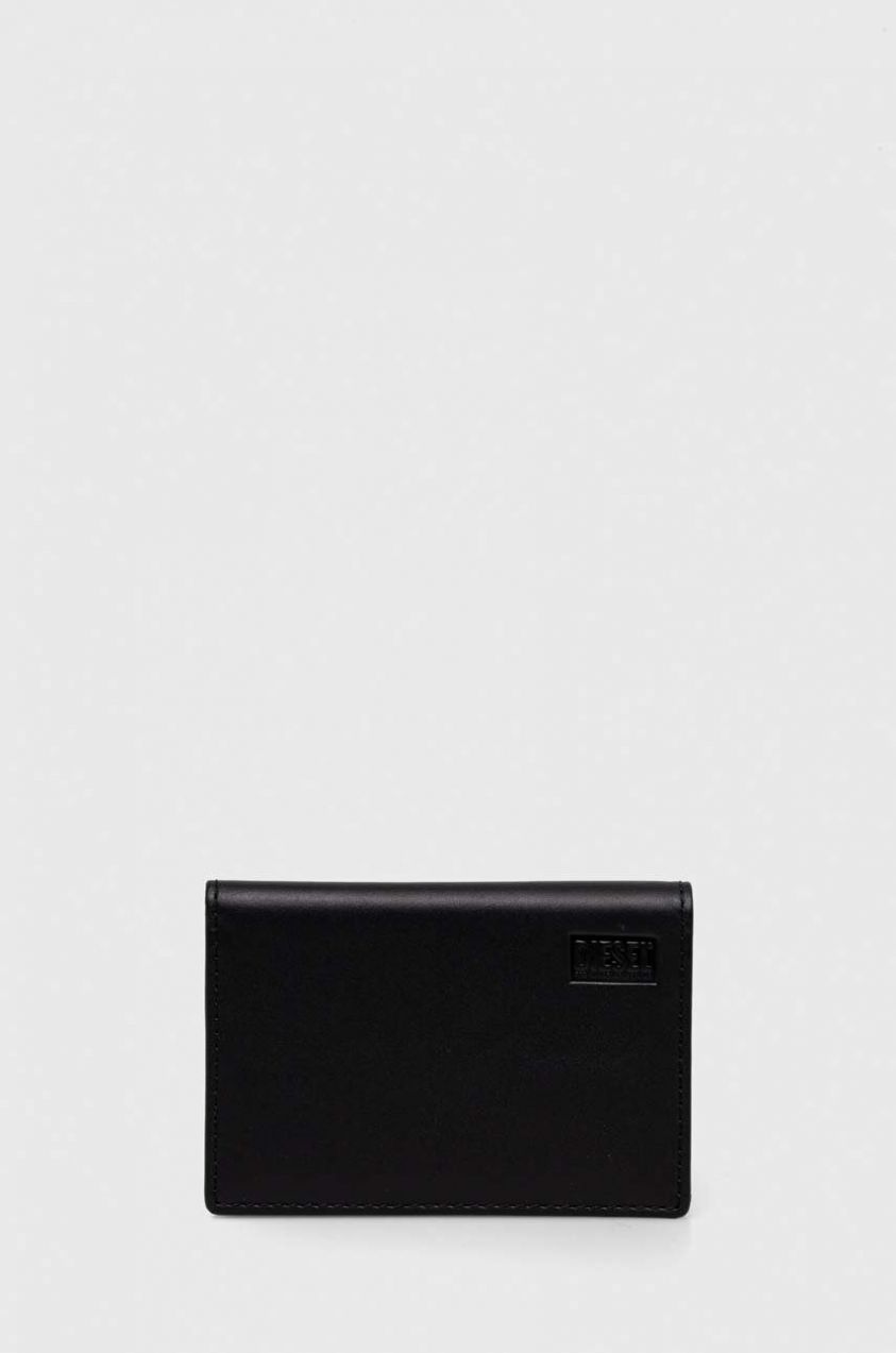Kožené puzdro na karty Diesel BI-FOLD CARD HOLDER WALLET čierna farba, X09671.PR227
