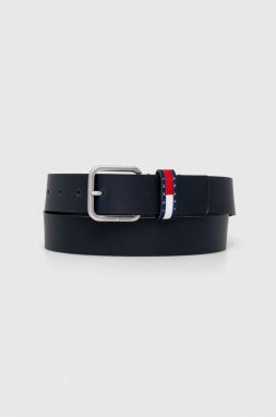 Kožený opasok Tommy Jeans pánsky, tmavomodrá farba, AM0AM12337