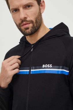 Bavlnená mikina BOSS čierna farba,s kapucňou,s potlačou,50515138