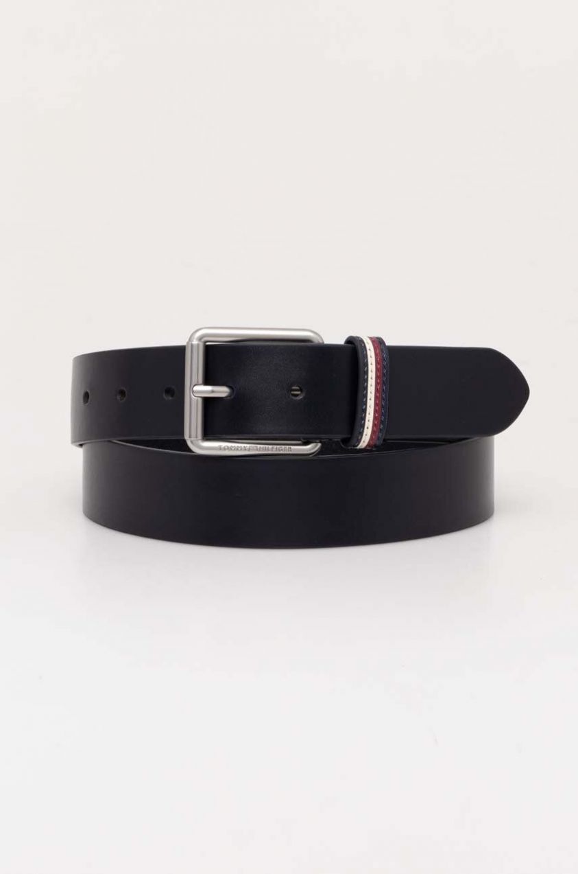 Kožený opasok Tommy Hilfiger pánsky,tmavomodrá farba,AM0AM12168