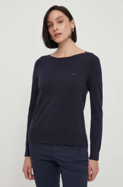 Sveter Tommy Hilfiger dámsky,tmavomodrá farba,tenký,WW0WW42050