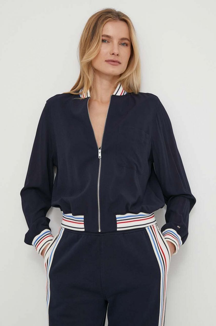 Mikina Tommy Hilfiger dámska,tmavomodrá farba,s potlačou,WW0WW41393