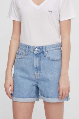 Rifľové krátke nohavice Calvin Klein Jeans dámske,jednofarebné,vysoký pás,J20J222800
