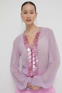 Blúzka Blugirl Blumarine dámska,fialová farba,s nášivkou,RA4137.T3854