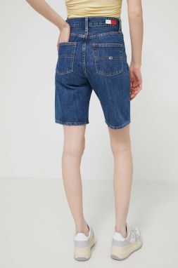 Rifľové krátke nohavice Tommy Jeans dámske,jednofarebné,vysoký pás,DW0DW17634