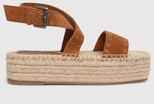 Semišové sandále Pepe Jeans PLS90657 dámske, hnedá farba, na platforme, TRACY ANTIQUE