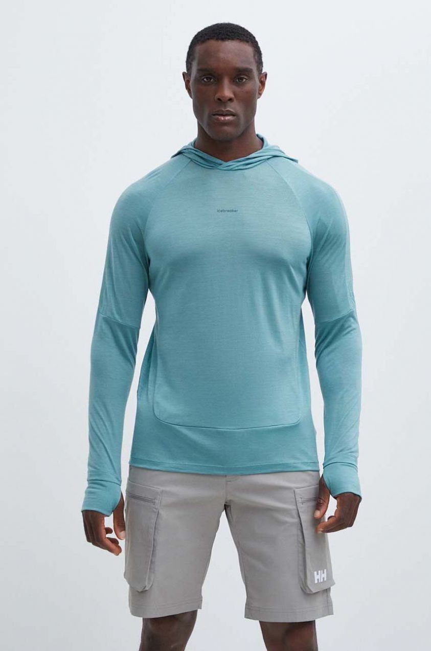 Športová mikina Icebreaker 125 Cool-Lite Merino Blend Sphere zelená farba, s kapucňou, jednofarebná, IB0A56EUA751