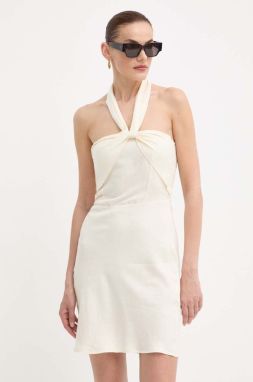 Šaty s prímesou ľanu Patrizia Pepe béžová farba, mini, priliehavá, 2A2779 A052