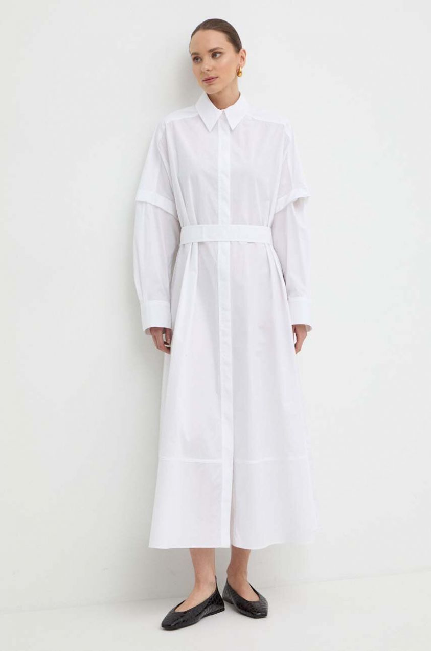 Bavlnené šaty Ivy Oak biela farba, maxi, oversize, IO117614