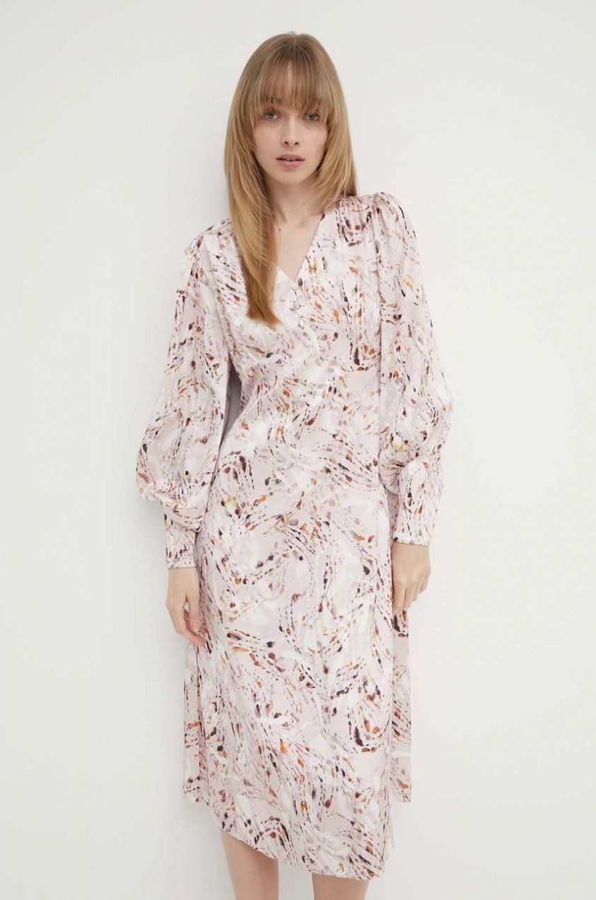 Šaty Bruuns Bazaar PellitoryBBLenea dress ružová farba, midi, áčkový strih, BBW3984