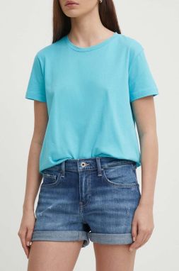 Rifľové krátke nohavice Pepe Jeans STRAIGHT SHORT HW dámske, jednofarebné, stredne vysoký pás, PL801108HU4
