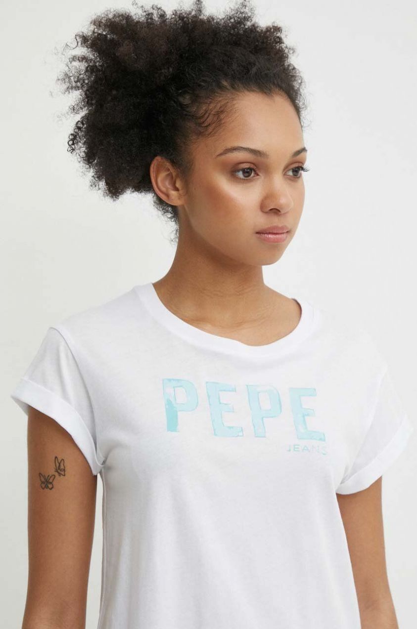 Bavlnené tričko Pepe Jeans JANET dámske, biela farba, PL505836